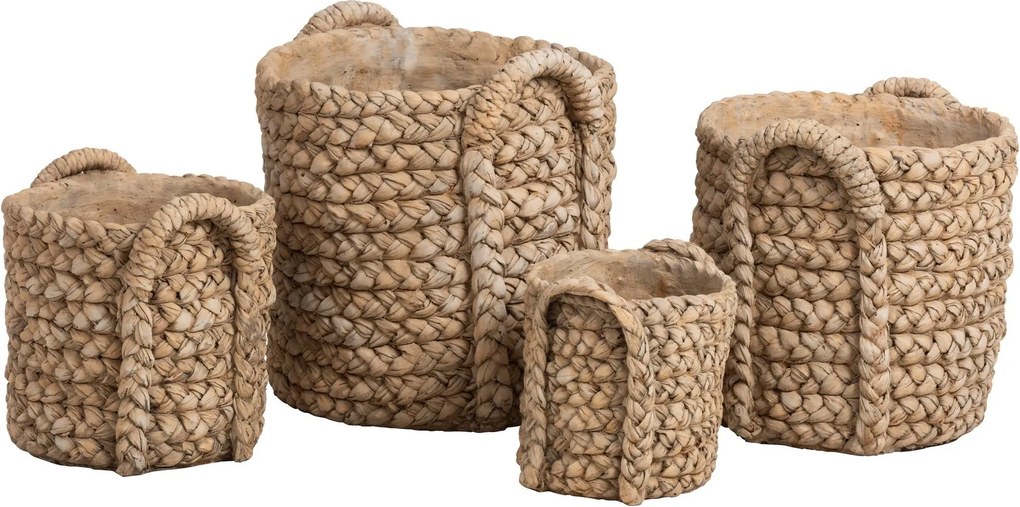 Hnedý cementový kvetináč s pleteným vzorom z listov Leavia - 32*34*31cm