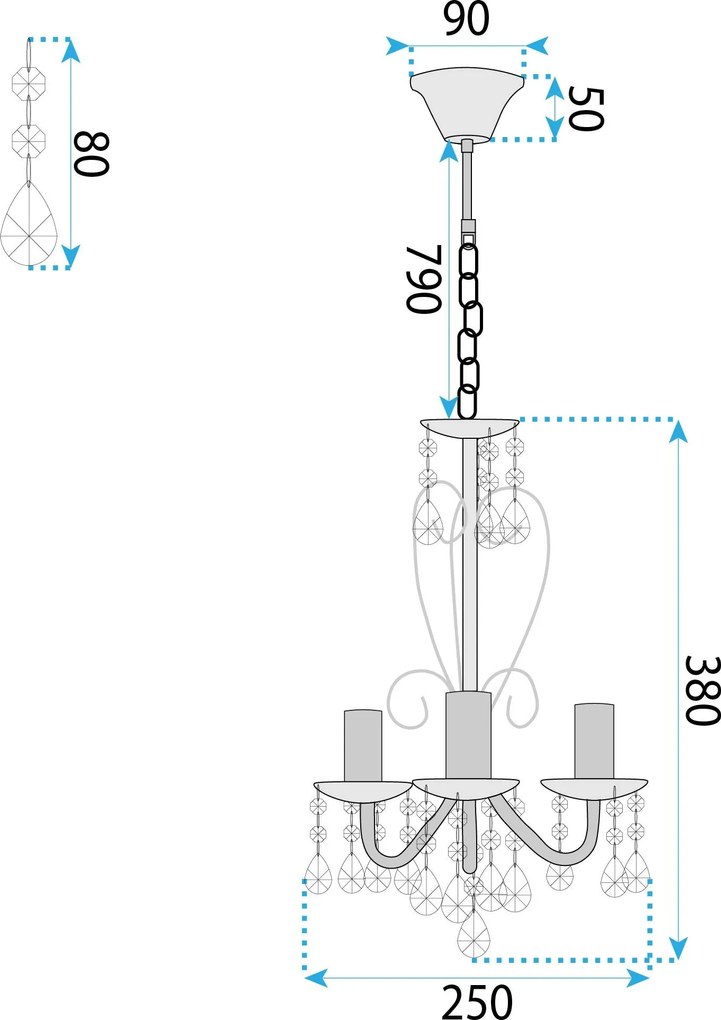 Toolight Toolight, stropné svietidlo 3xE14, EBT011-3CP, chróm, OSW-01246