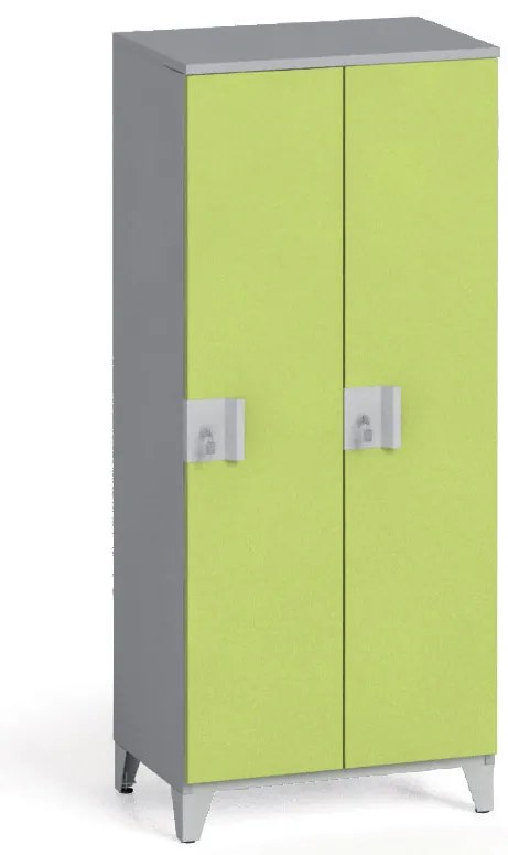 Šatníková skriňa S4, 2 oddiely, 1400 x 600 x 400 mm, demont, otočný zámok, sivá/zelená