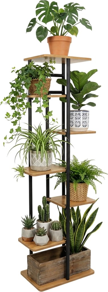 Stojan na květiny BASTIAN grafitový/dub craft