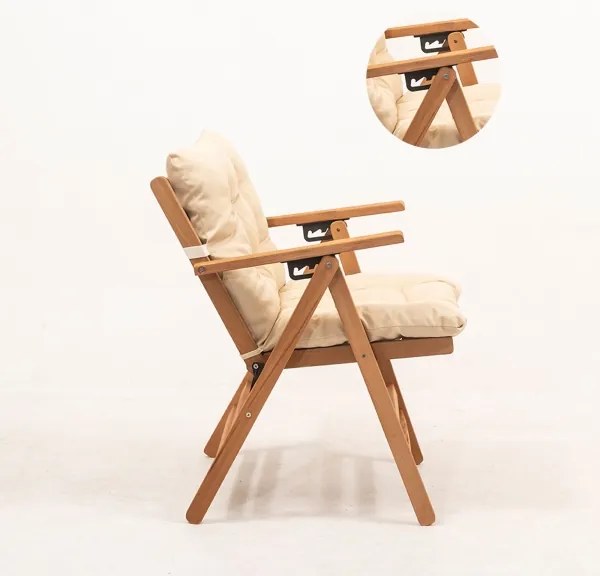 Skladacie záhradné kreslo s vankúšom, béžové/habr