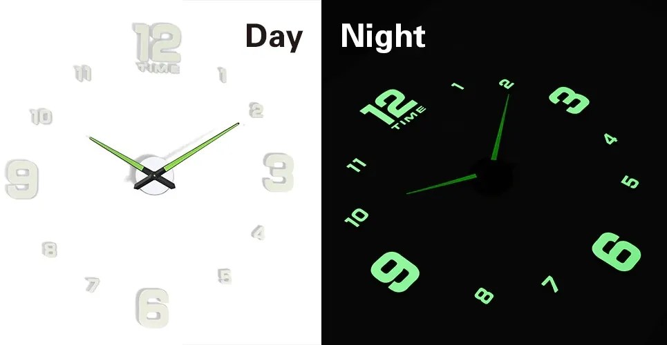 KIK Dizajnové 3D nalepovacie hodiny fluorescenčná 50 - 60cm, KX7444