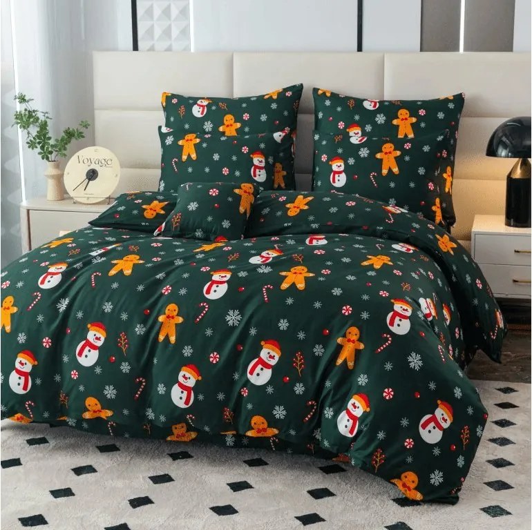 Polybavlnené obliečky SNIEHULIAK A PERNÍČEK POLY zelené Rozmer obliečky: 70 x 90 cm | 140 x 220 cm