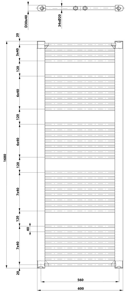 Aqualine Aqualine, DIRECT vykurovacie teleso s bočným pripojením 600x1680 mm, 1013 W, biela, ILR66T