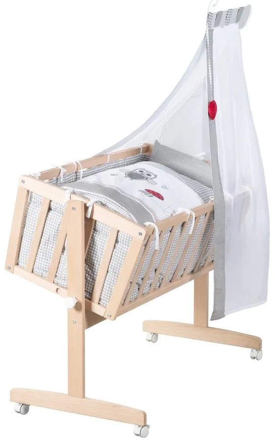 Kolíska z bukového dreva na kolieskach/s baldachýnom 40x90 cm v prírodnej farbe Adam and Owl – Roba