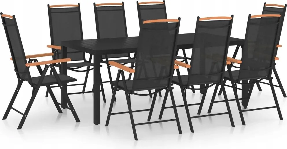 vidaXL 9-dielna záhradná jedálenská súprava hliníková čierna