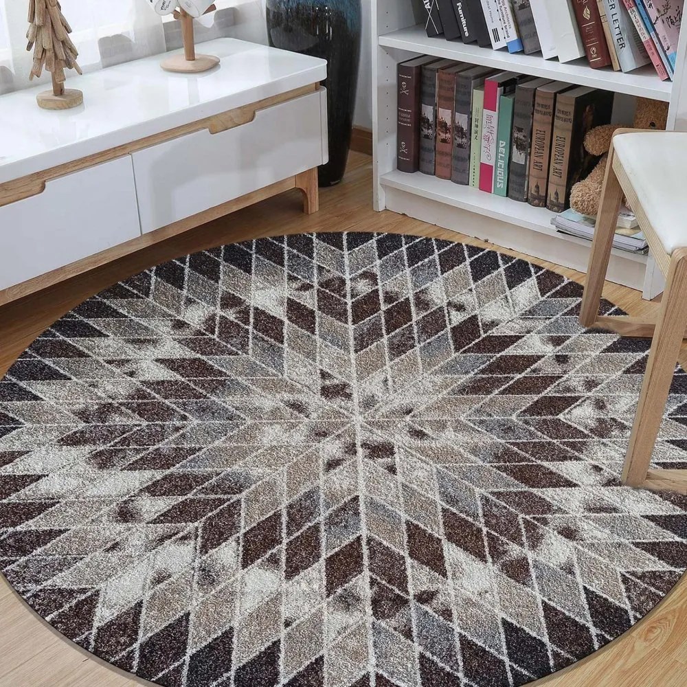 Hnedý okrúhly koberec so zaujímavým vzorom Šírka: 80 cm