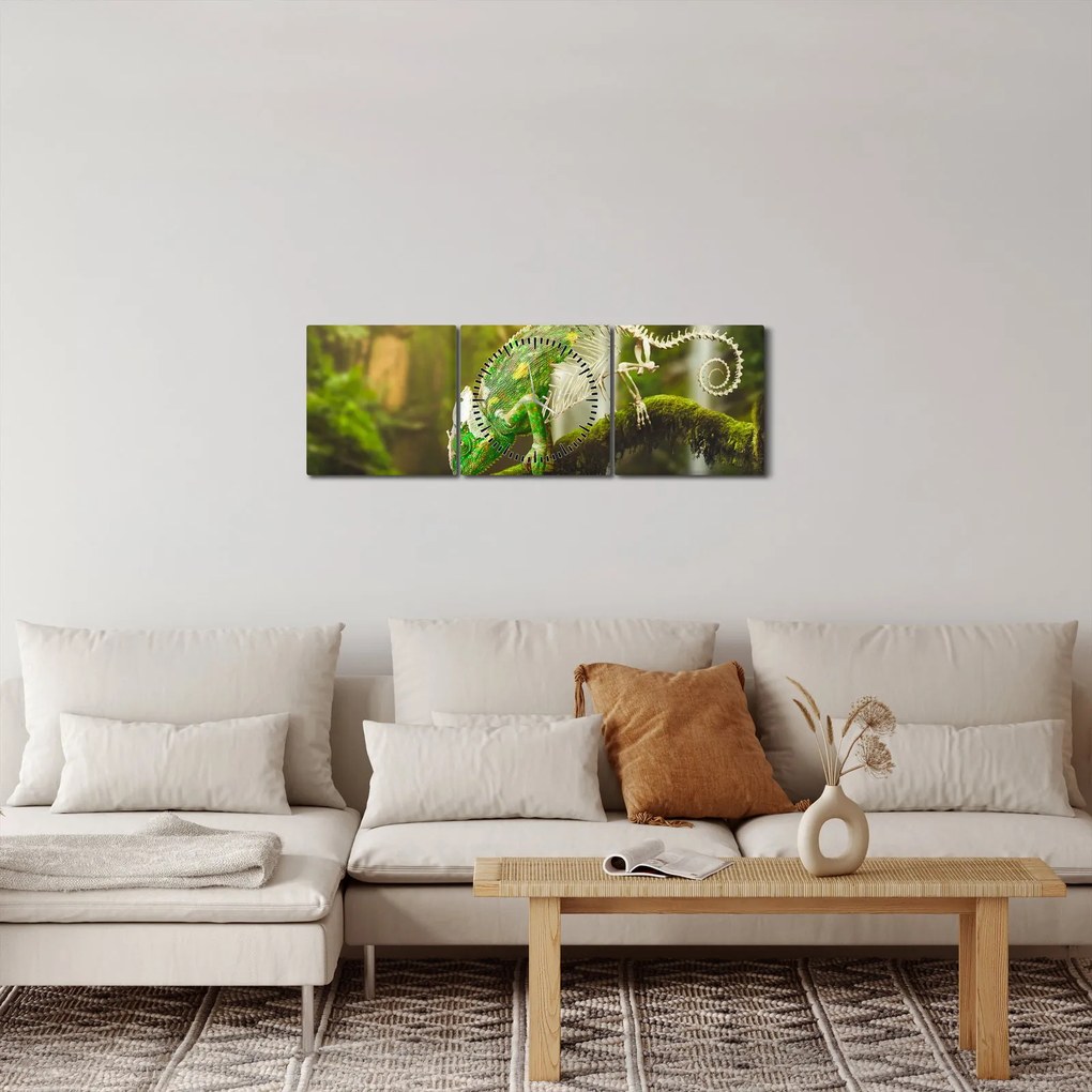 Obraz chameleóna (s hodinami) (90x30 cm)