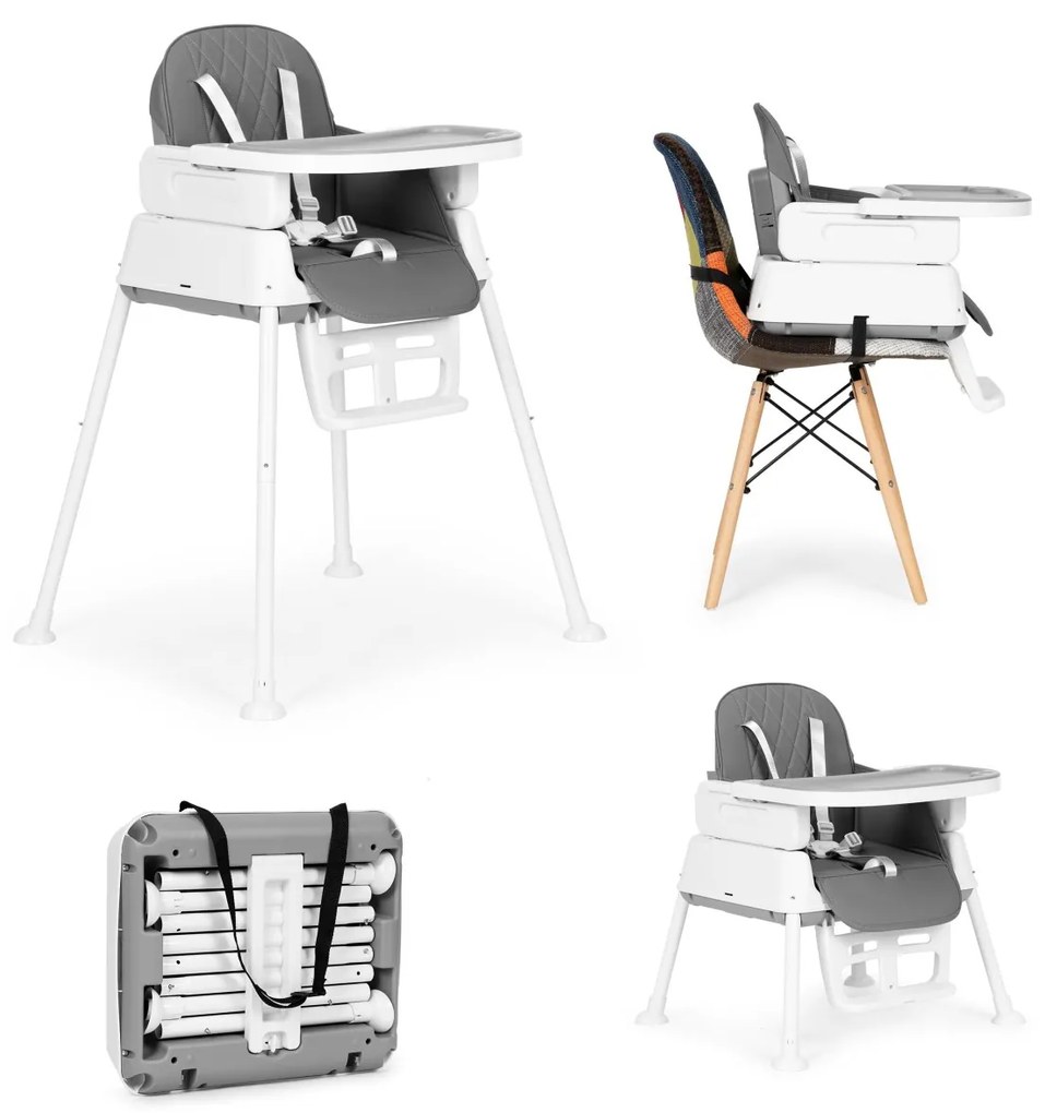 Detská jedálenská stolička 3v1 ALWAYS GREY ECOTOYS šedá