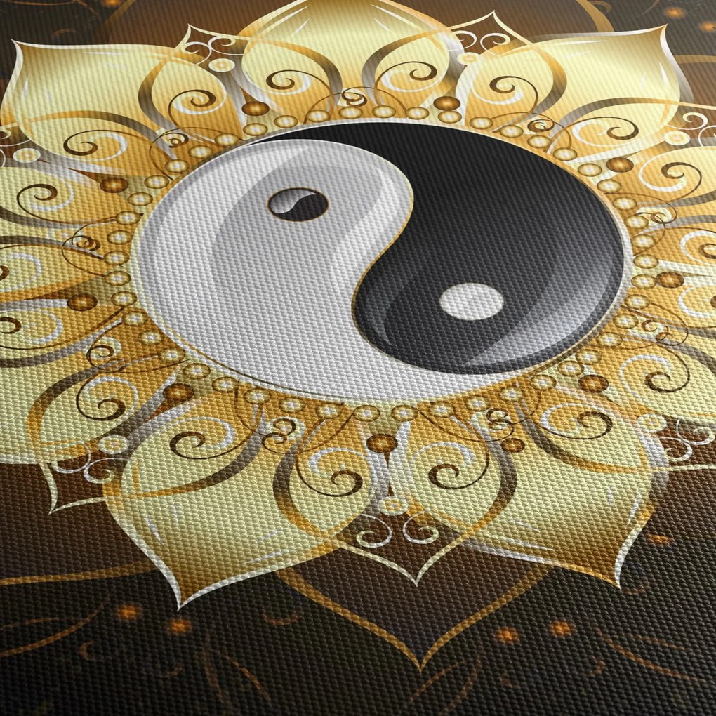 Obraz - Zlatý Yin-Yang (120x50 cm)