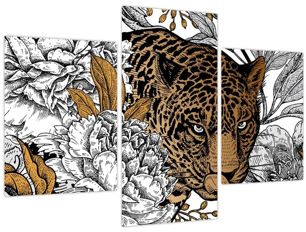 Obraz - Leopard medzi kvetmi (90x60 cm)