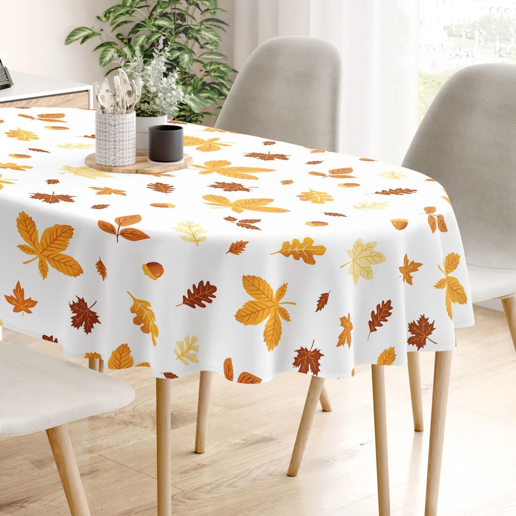 Goldea oválny obrus 100% bavlnené plátno - jesenné listy 140 x 220 cm