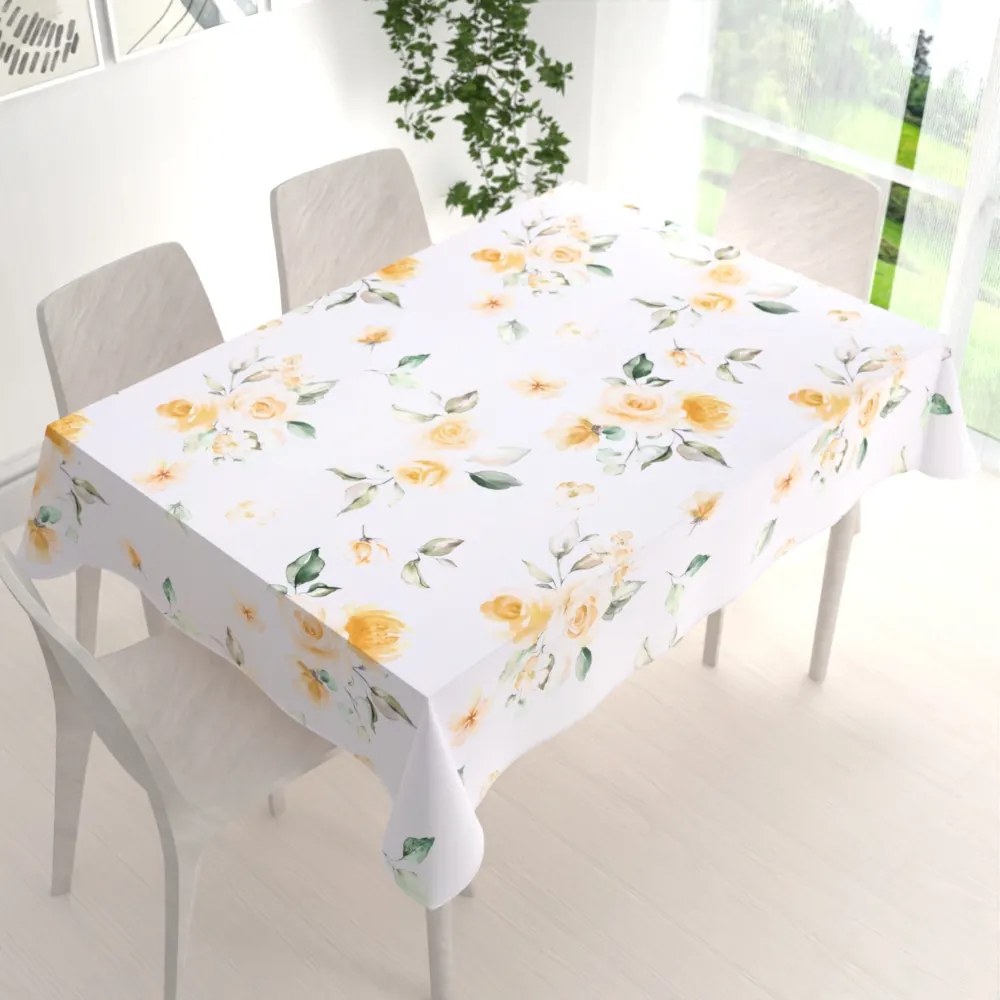 Biante Teflónový obdĺžnikový obrus TF-043 Žlté ruže na bielom 60x100 cm