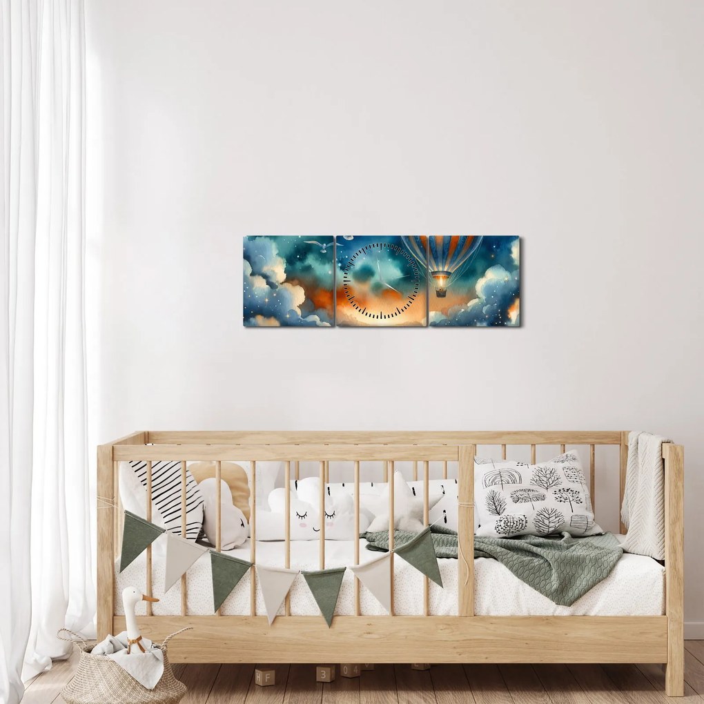 Obraz - Lietať nočnou oblohou (s hodinami) (90x30 cm)