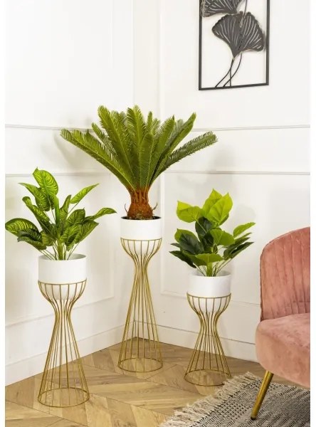 Kovový kvetináč LOFT 56x20 cm zlatá/biela