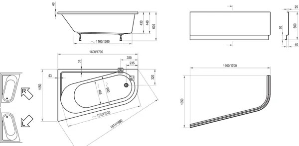Ravak CA41000000 - Rohová vaňa CHROME 170x105 cm akrylát/biela
