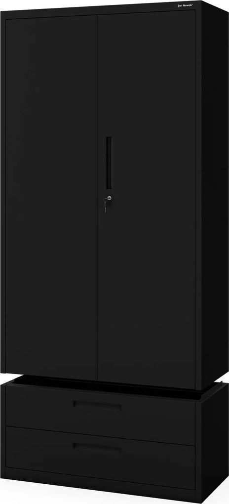 Modulárna kovová multifunkčná skriňa s dvoma zásuvkami čierna MEGAN 1950 x 900 x 400 mm