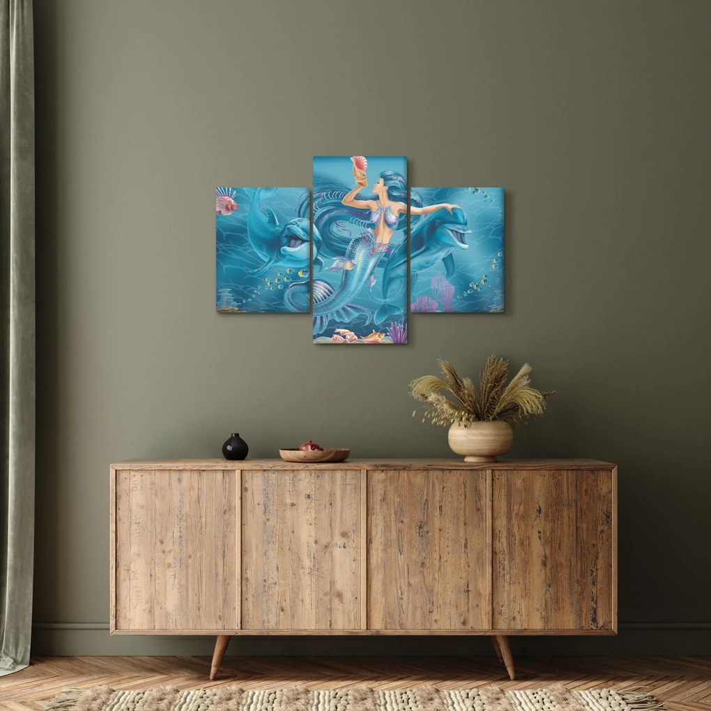 Obraz - Morská víla s delfínmi (90x60 cm)