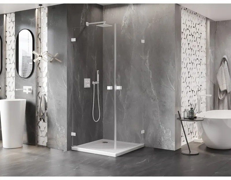 Mexen Lunar-B Duo, výklopný sprchový kút 90 x 90 cm, 8mm číre sklo, biely profil, 832-090L-090P-20-00