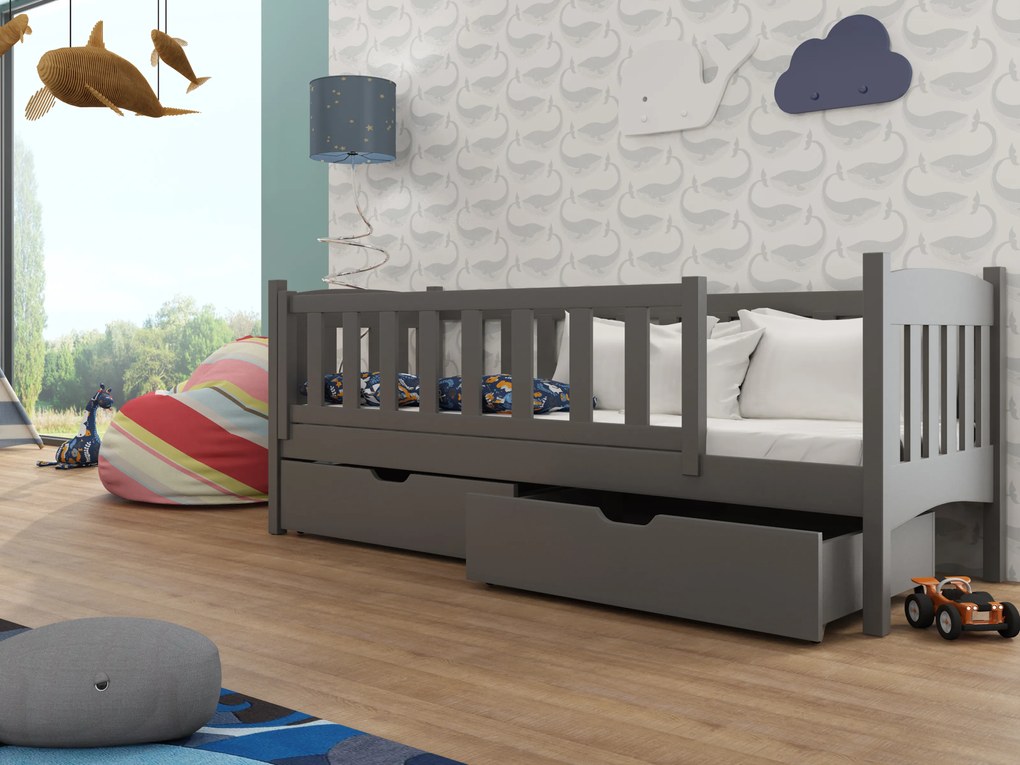 Detská posteľ 90 x 200 cm Gussie (s roštom a úl. priestorom) (grafit). Akcia -10%. Vlastná spoľahlivá doprava až k Vám domov. 1012918