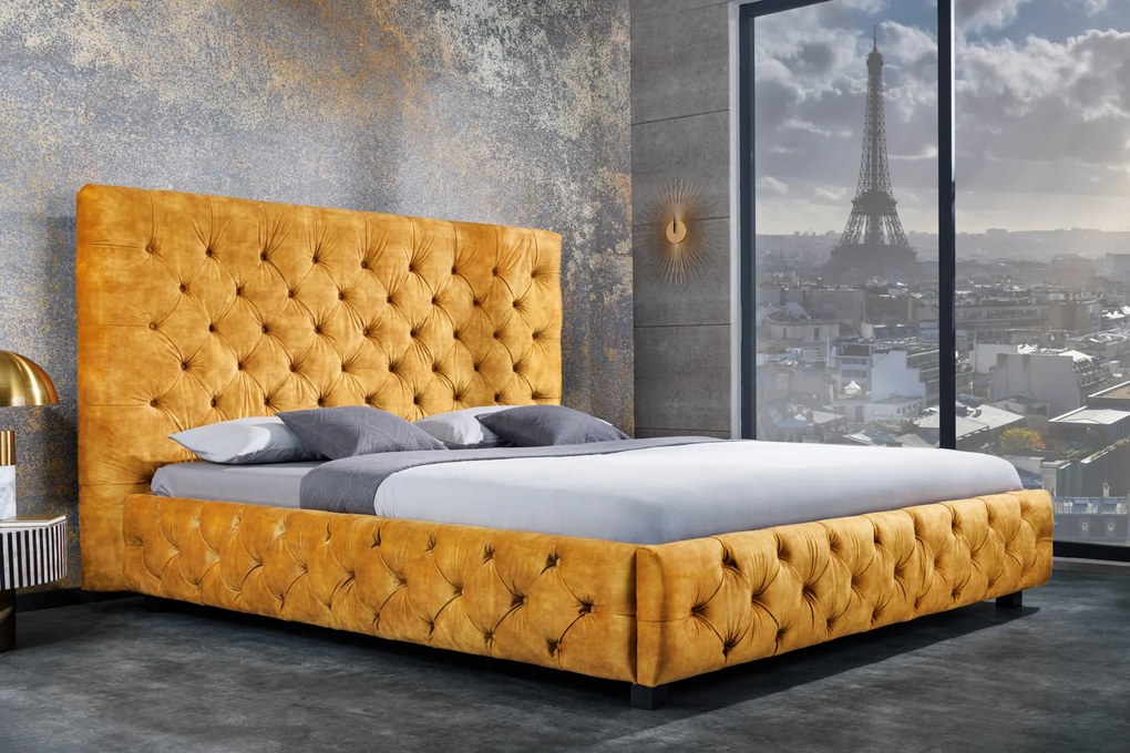 Posteľ Paris 180x200cm horčicovo žltý zamat