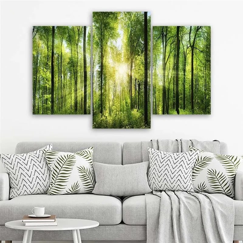 Gario Obraz na plátne Slnečné lúče v zelenom lese - 3 dielny Rozmery: 150 x 100 cm