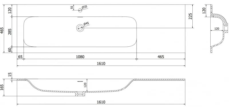 Mexen Vela, umývadlo na zapustenie 161 x 46,5 cm, ľavé, čierna matná, 25231671L