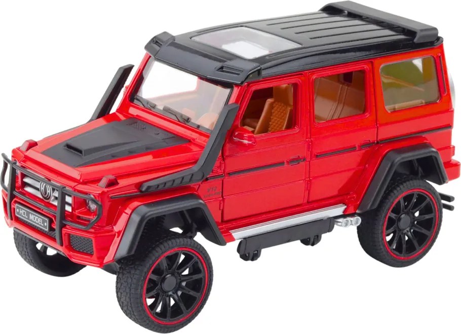 LEAN Toys Terénne vozidlo Kovový pohon Pull-Back Kovový otvárač dverí Červený 1:22