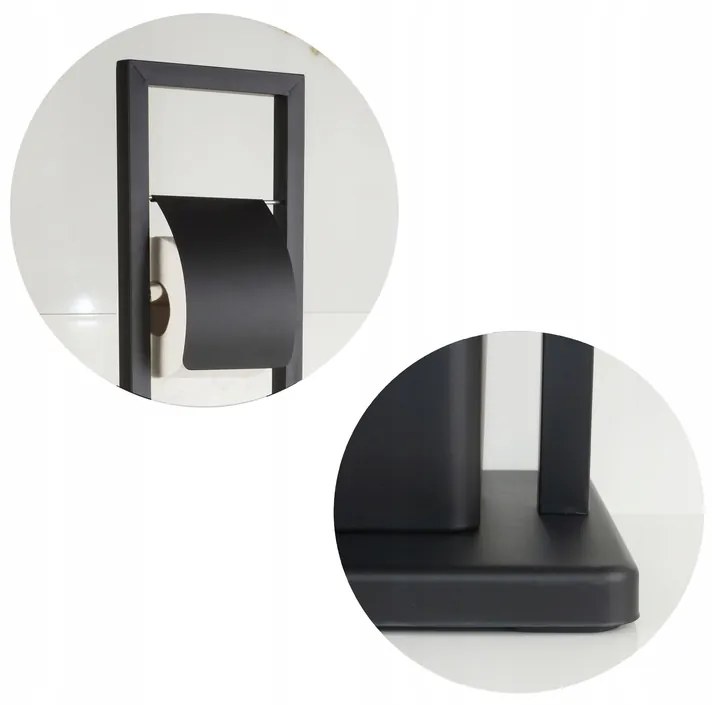 Držiak toaletného papiera s WC štetkou - čierny s chlopňou