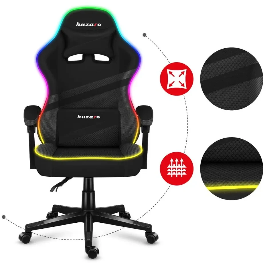 Huzaro Herné kreslo Force 4.4 s LED osvetlením - černá