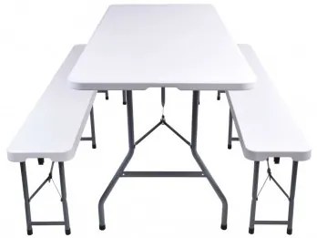 Rozkladací stôl FETA biely + 2 lavice