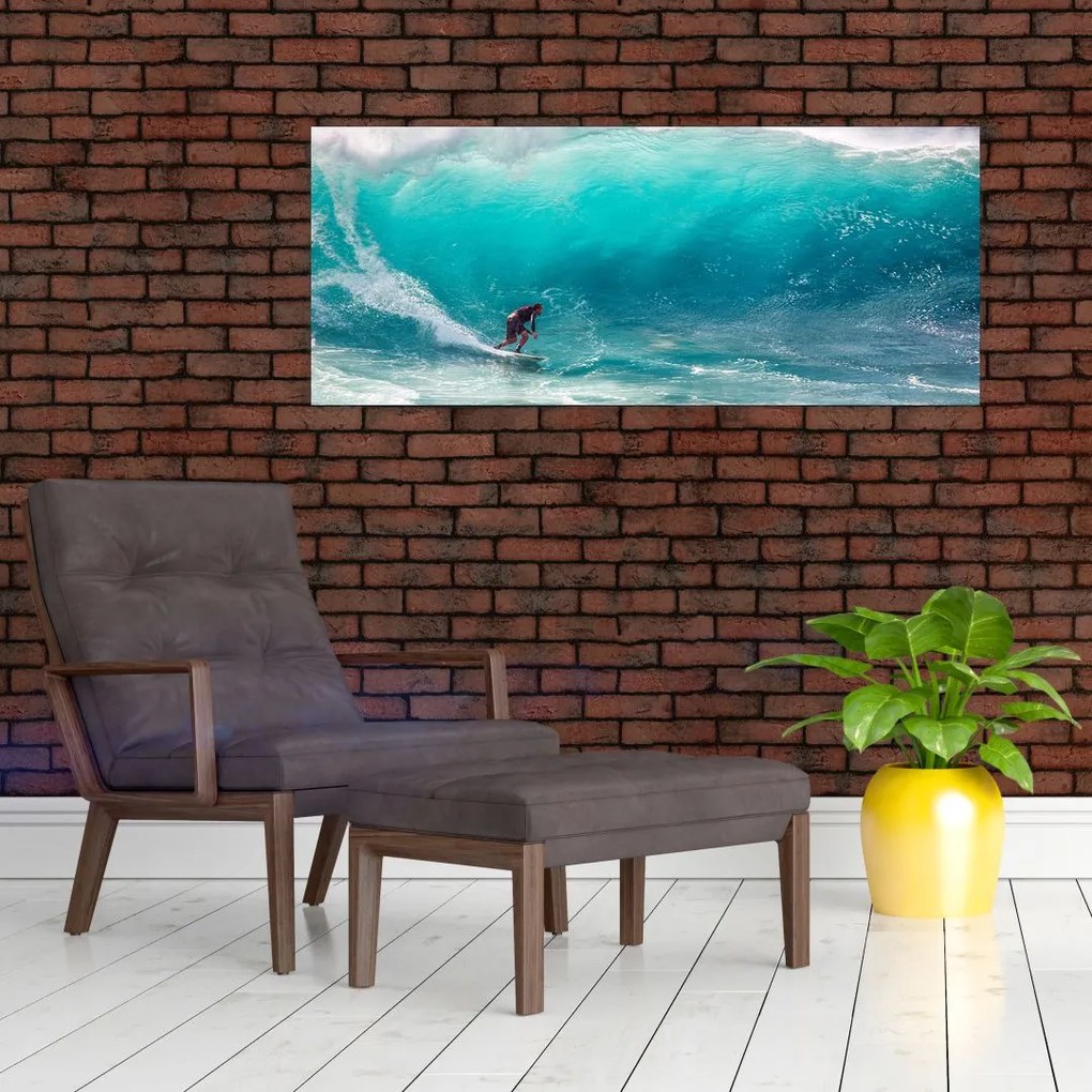 Obraz surferov vo vlnách (120x50 cm)