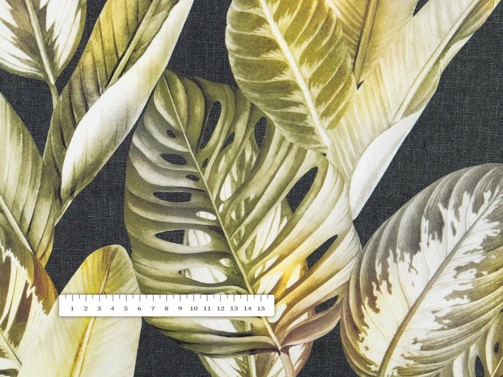 Biante Zamatový oválny obrus Tamara TMR-010 Zlaté tropické listy na zelenom 100x160 cm