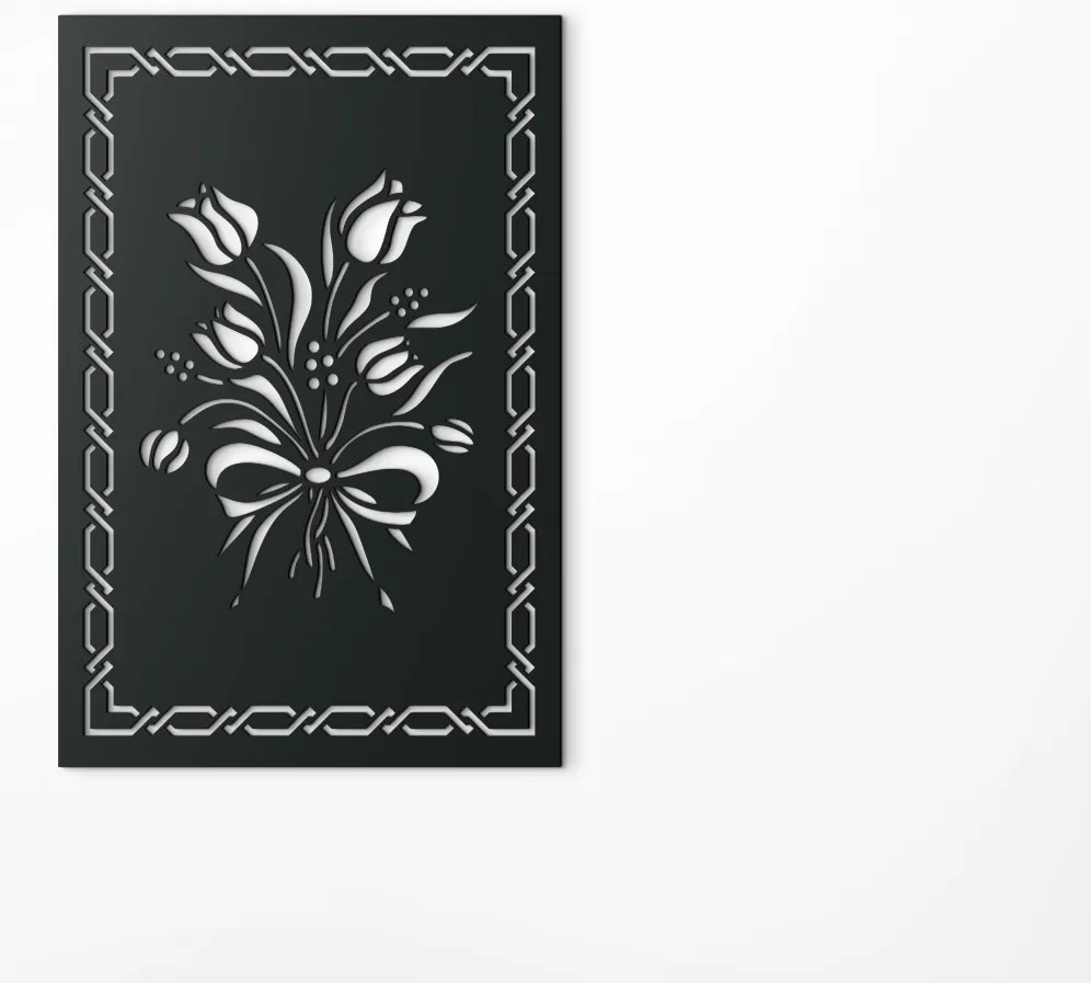 drevko Drevený obraz Kytica kvetov Rozmer obrazu: 44,5 x 29,5 cm, Farba dekorácie: Čierna