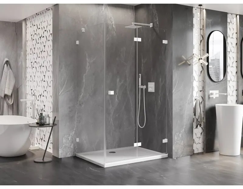 Mexen Lunar-F, sklápací sprchový kút pravý 95 x 90 cm, 8mm číre sklo, biely profil, 836-095-090-20-00-P