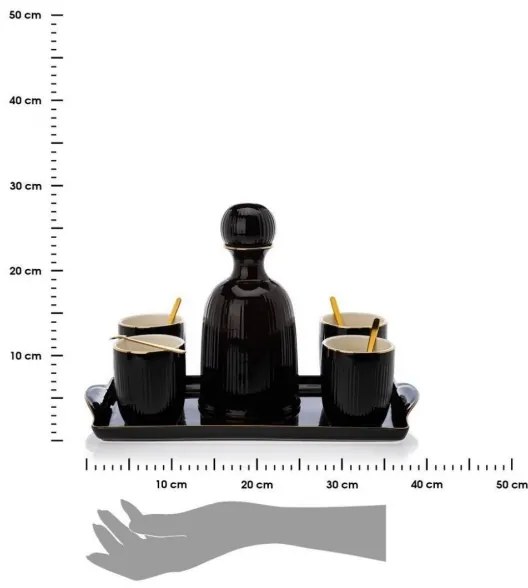 Keramická sada šálok s karafou a podnosom KENDI čierna