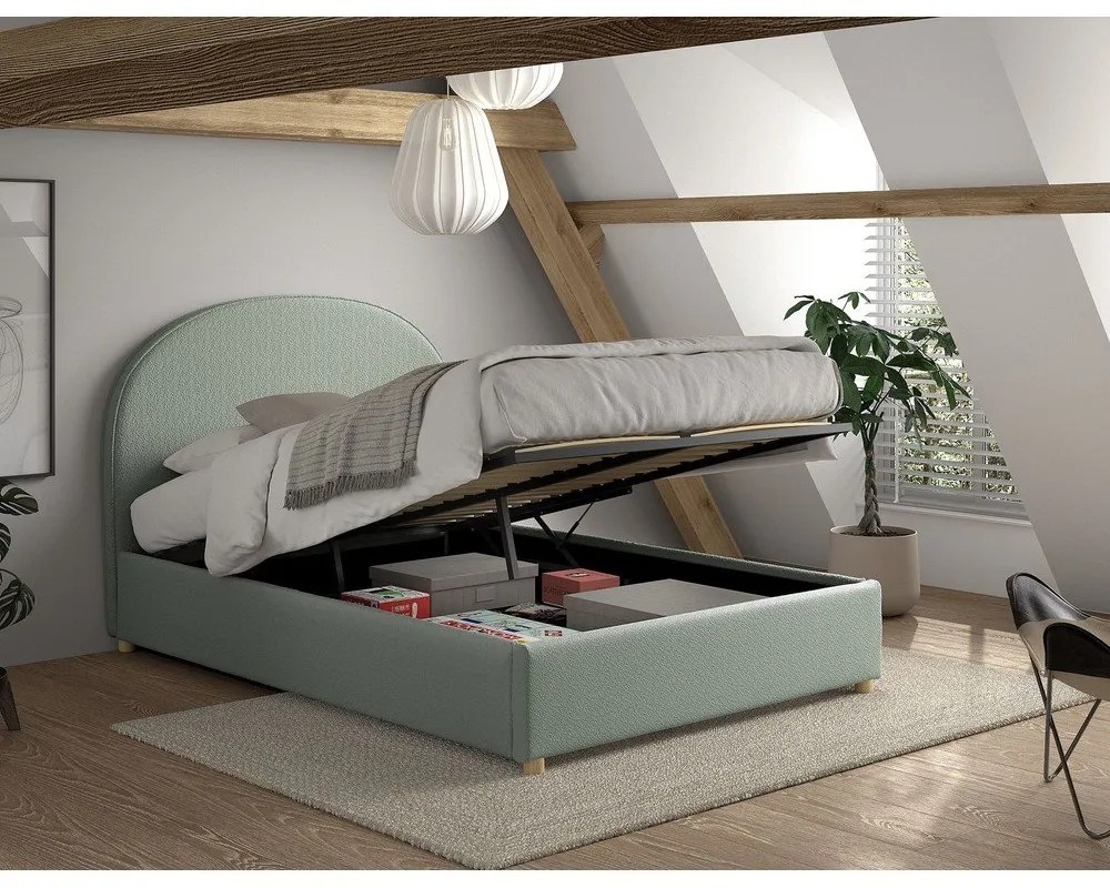 Zelená čalúnená dvojlôžková posteľ s úložným priestorom s roštom 140x200 cm Moon – Vipack