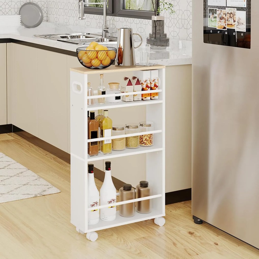 Úzky pojazdný kuchynský regál Vasagle Tonari 45 cm biely/hnedý