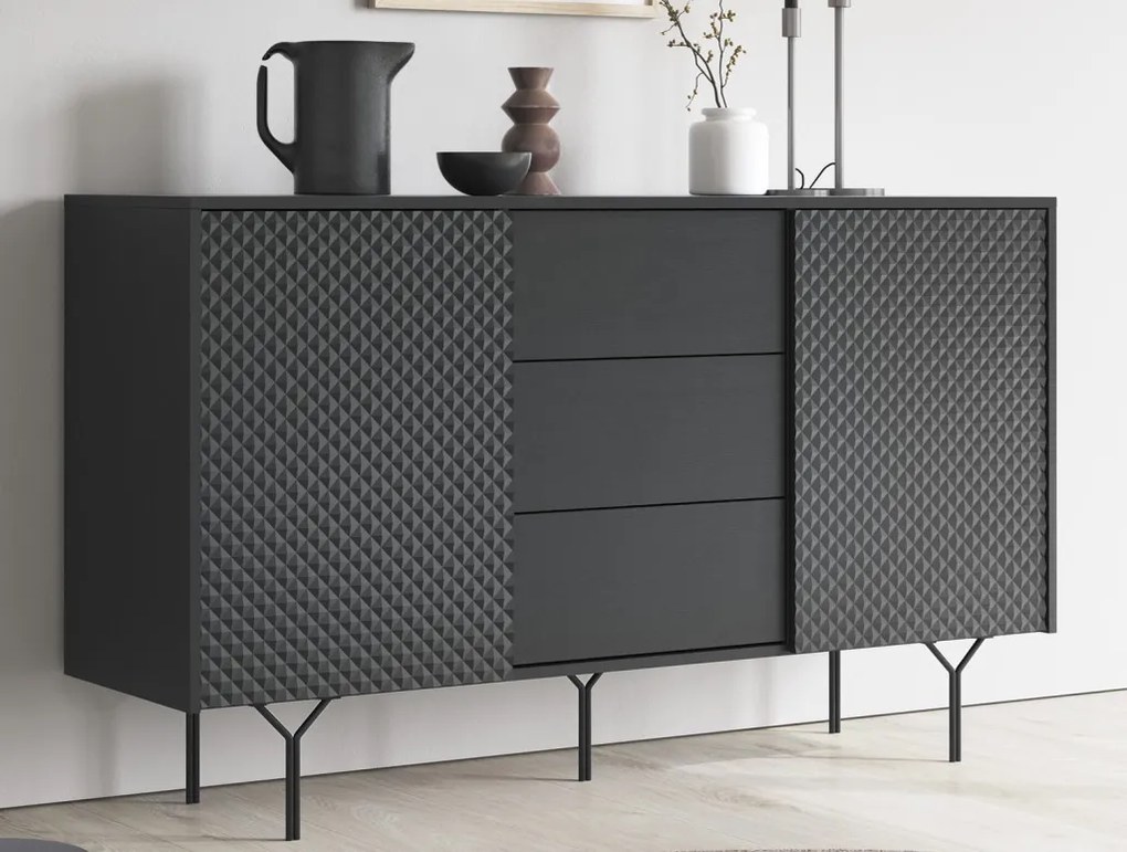 Komoda so zásuvkami Raven, čierna