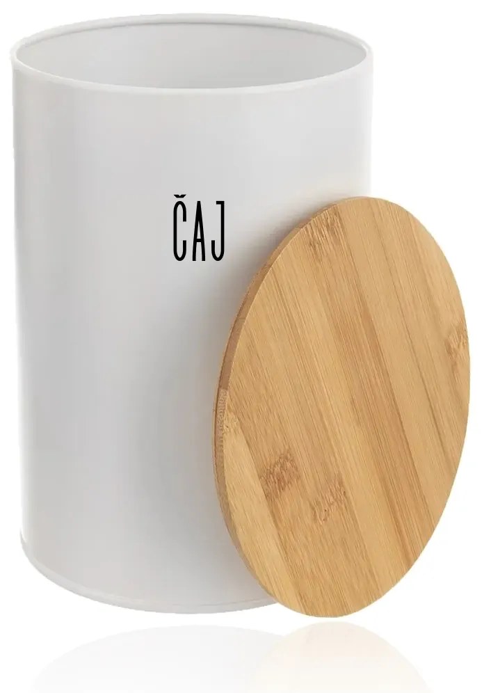 Orion Dóza na potraviny, plechová, biela, s bambusovým vrchnákom - 0,8l