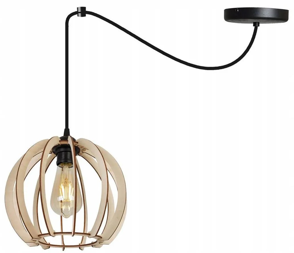 Závesné svietidlo Timber Spider 1, 1x drevené tienidlo