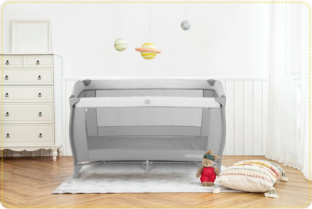 Ricokids Cestovná postieľka + matrac + taška 125x65x78cm RK-242 sivá