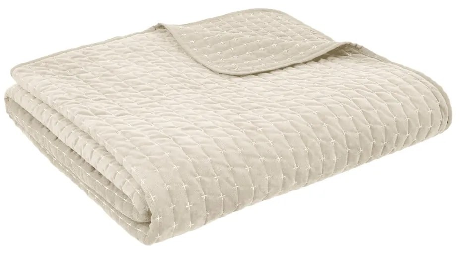 Béžový zamatový prešívaný pléd 240x260 cm Attica Velvet Embroidered – Bianca