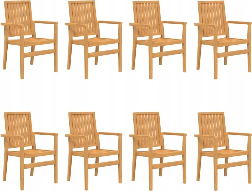 vidaXL Stohovateľné záhradné stoličky, 8 ks, 56,5x57,5x91 cm, teakové