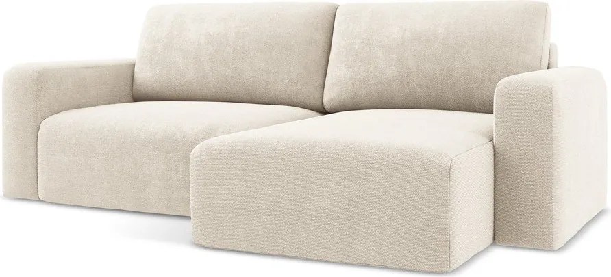 Krémovobiela ženilková rozkladacia/s úložným priestorom rohová pohovka (pravý roh/s leňoškou) Kona – Makamii