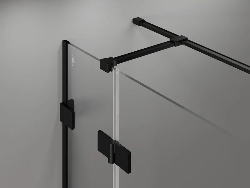 Mexen Lunar T, sklápací sprchový kút ľavý 130 x 120 cm, 8mm číre sklo, čierny profil, 834T-130-120-70-00-L