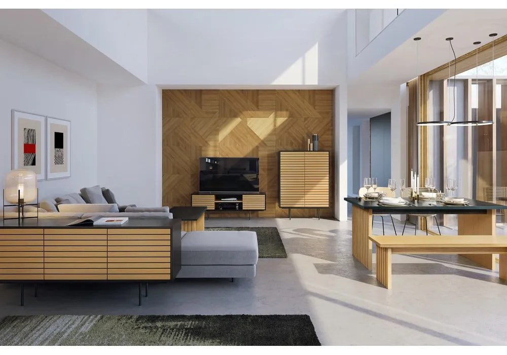 Jedálenský stôl s doskou v dubovom dekore 90x160 cm Stripe - Woodman