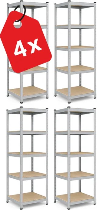 Akcia 4x Regál 180x40x40 cm pozinkovaný 5-policový, nosnosť 875 kg - 4ks