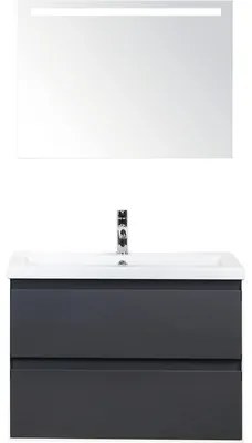Kúpeľňový nábytkový set Evora 80 cm s keramickým umývadlom a zrkadlom s LED osvetlením antracitovo sivá matná