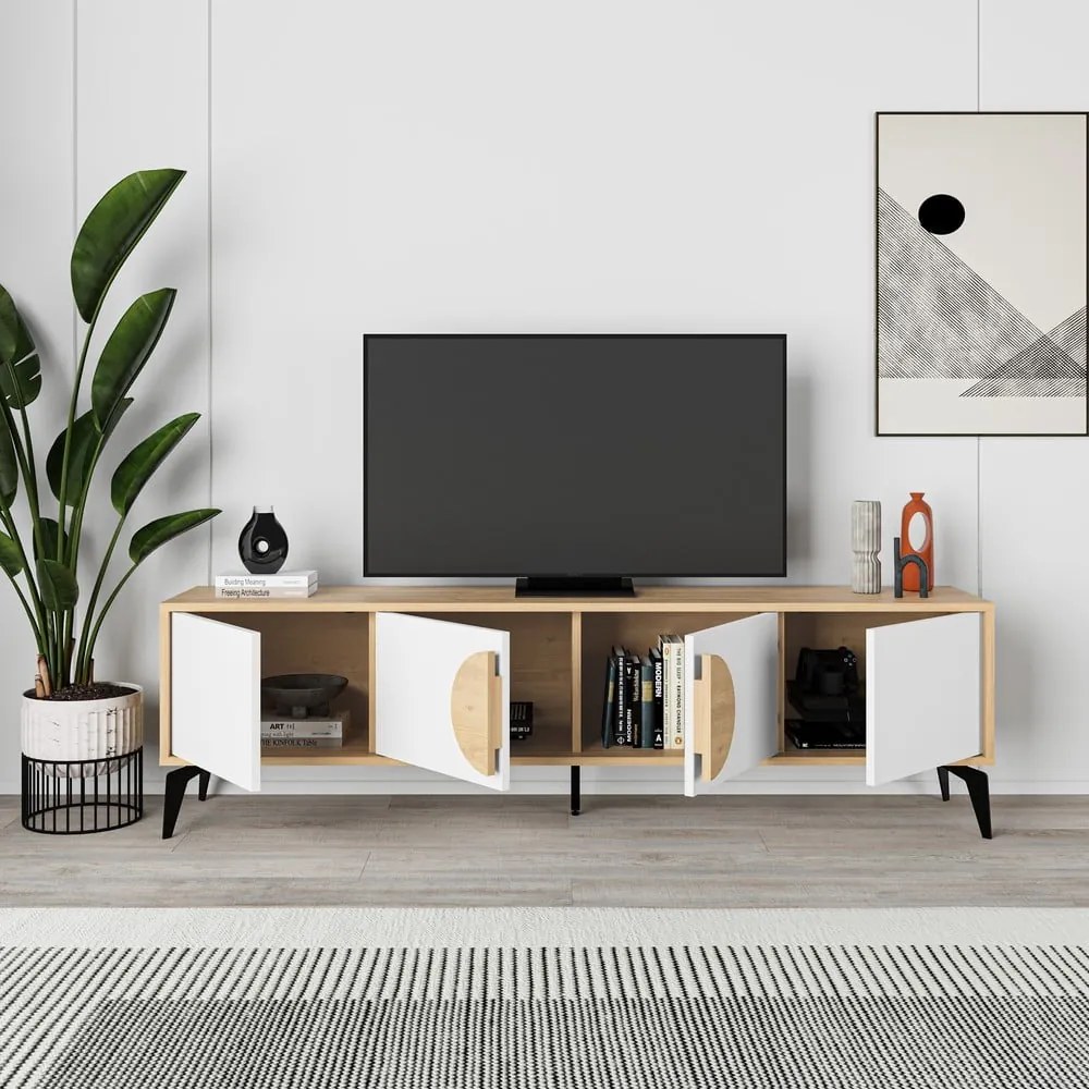 TV stolík v dekore duba v bielo-prírodnej farbe 180x51 cm Vae – Marckeric